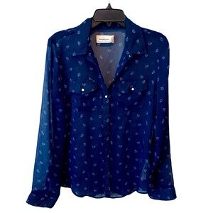 Sheer Abercrombie , blue base ,white and pink flowers print, M long sleeve